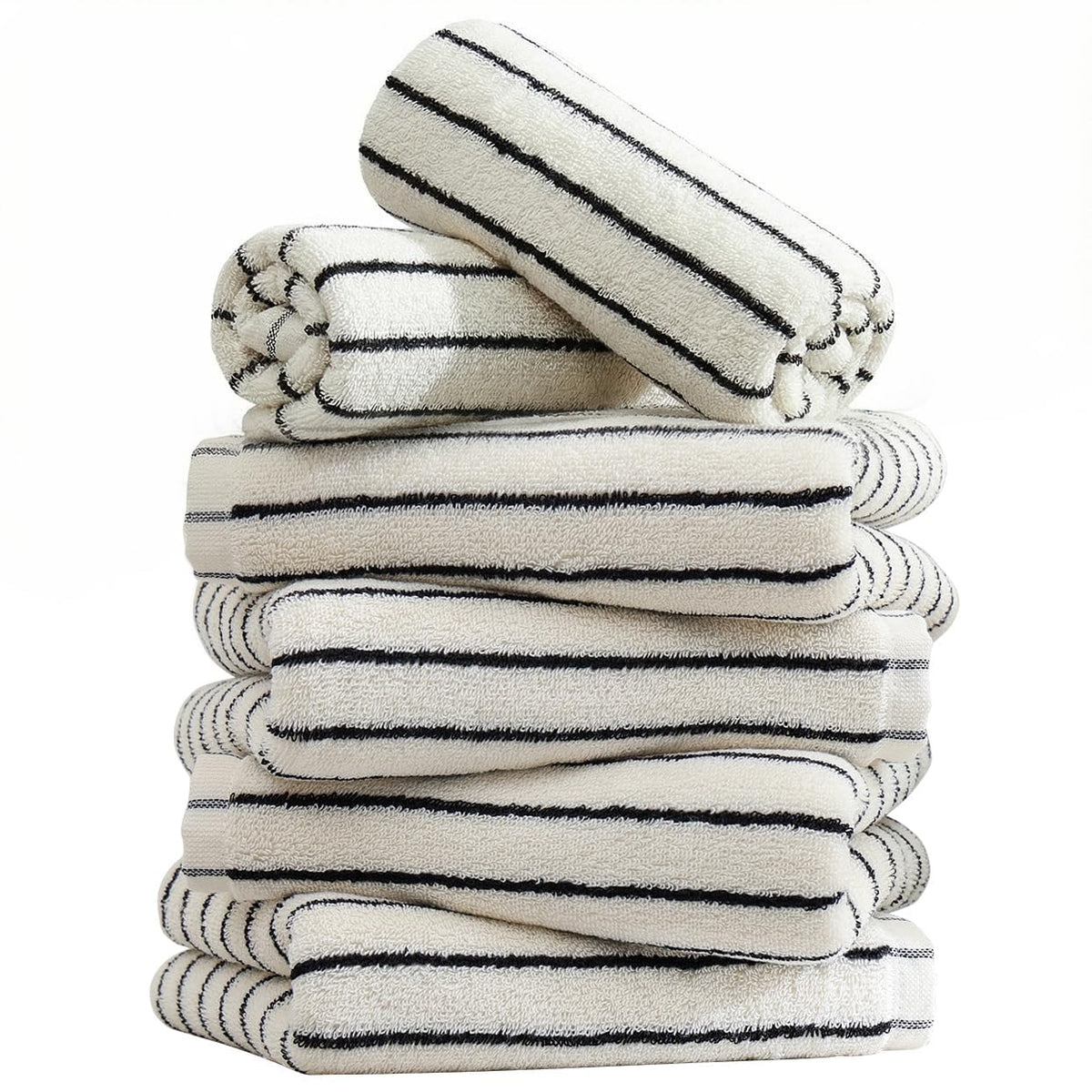 Qaxopl stripe towels draped on rack show compact, absorbent design for quick hand drying.