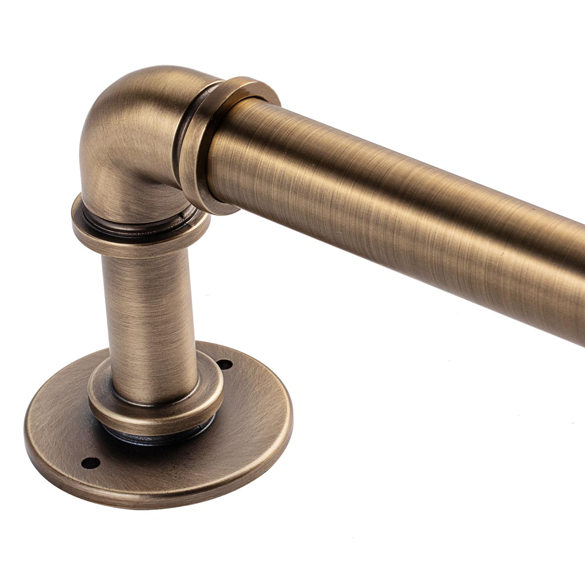 QBMVWF brass industrial pipe curtain rod offers 18-88 inch reach for versatile window styling.