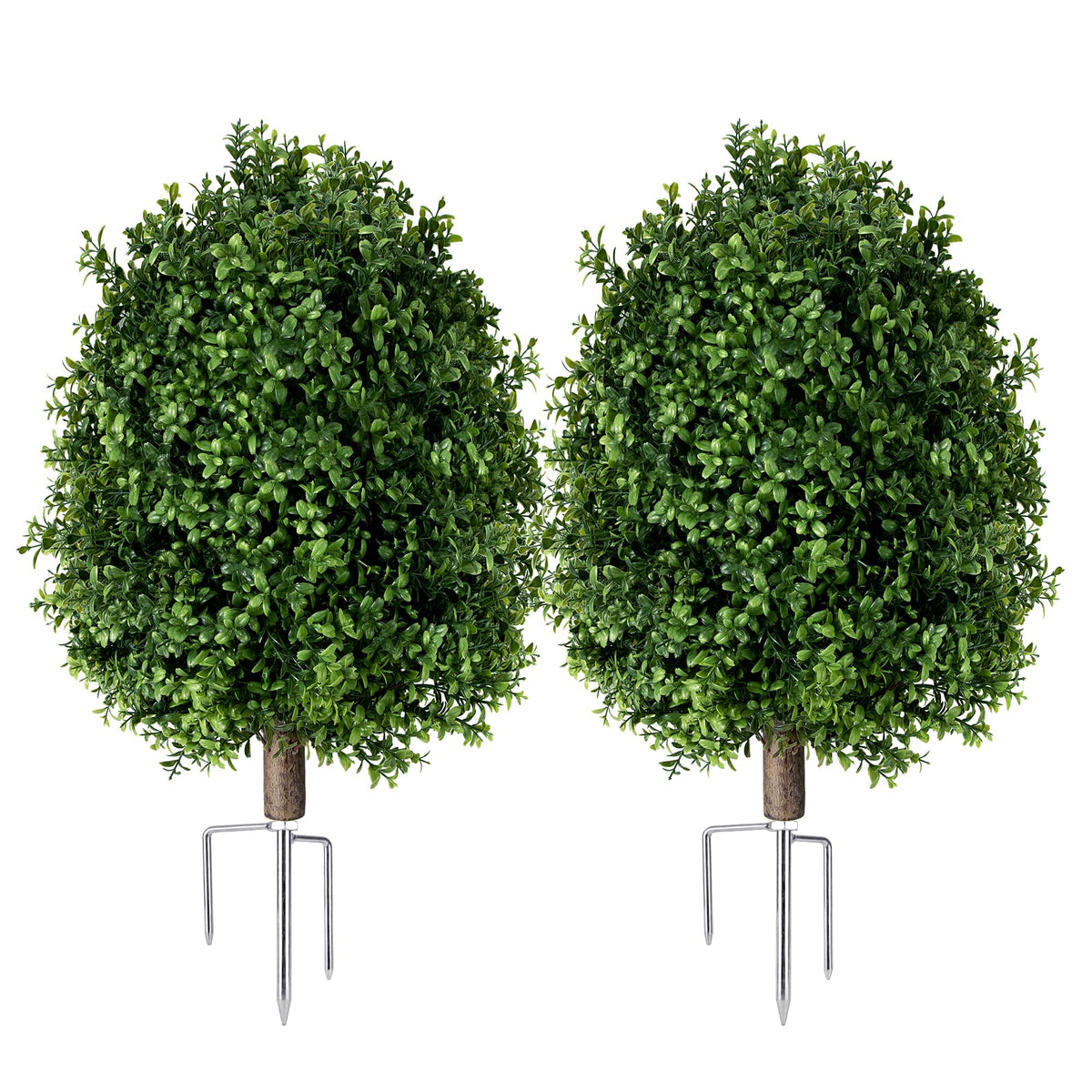 QCQHDU artificial boxwood topiary ball outdoors with ground spike for stable display