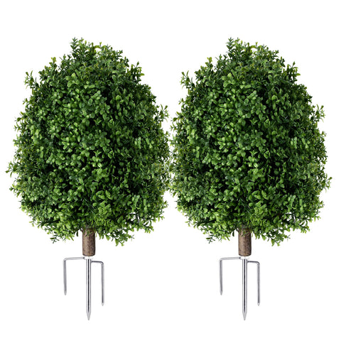 QCQHDU artificial boxwood topiary ball outdoors with ground spike for stable display