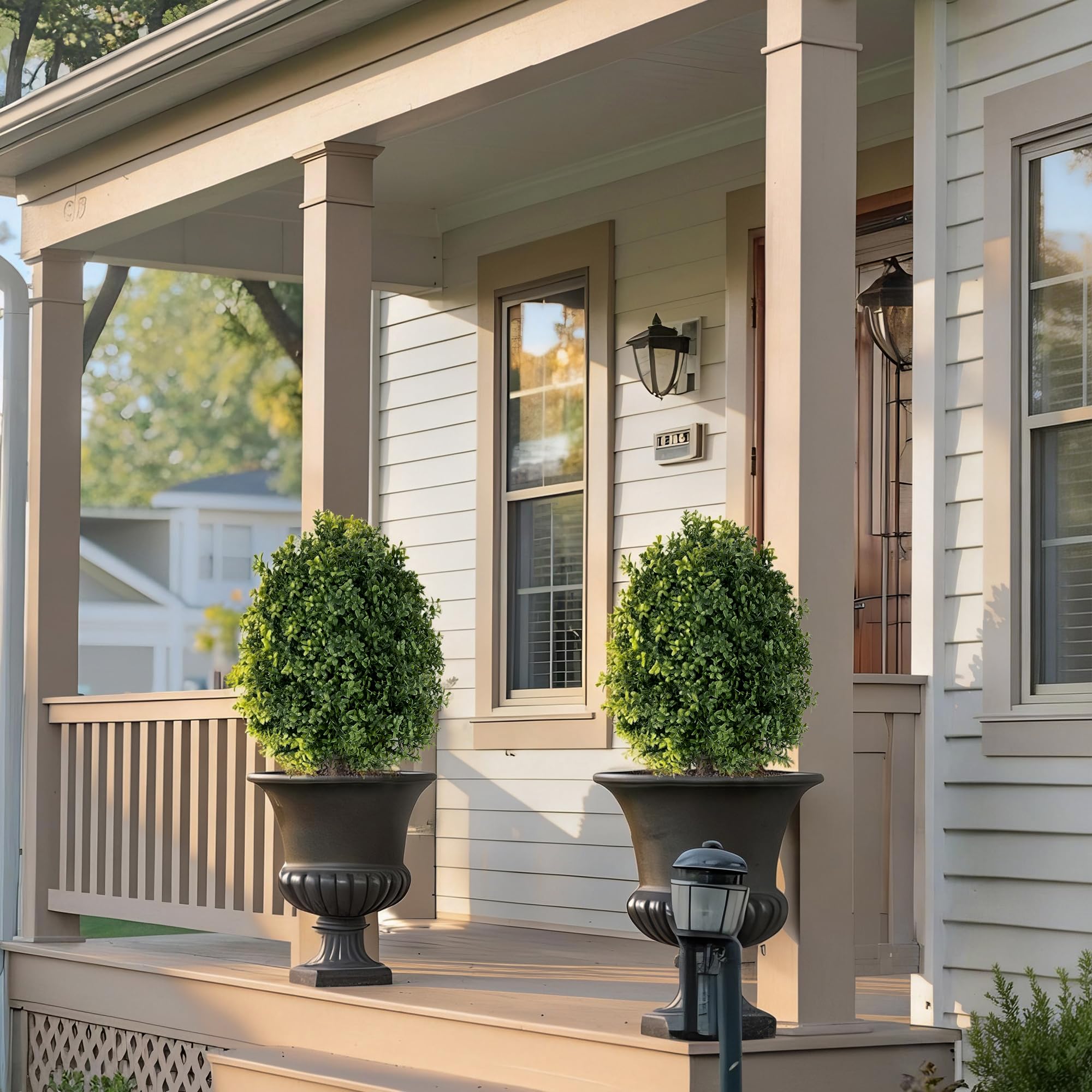 QCQHDU two-pack boxwood topiary bushes for versatile outdoor styling