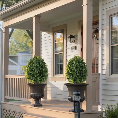 QCQHDU two-pack boxwood topiary bushes for versatile outdoor styling