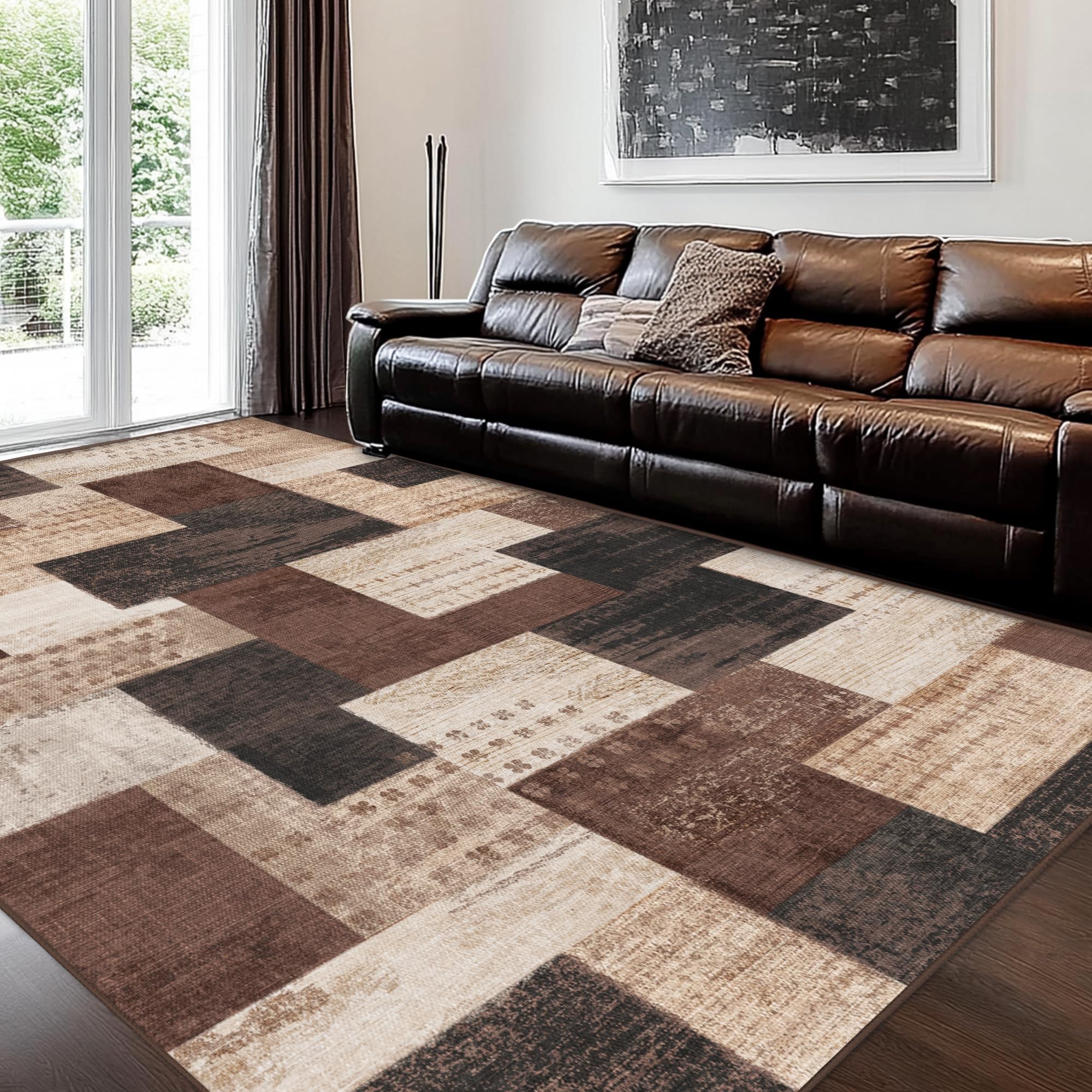 QDUIDU artificial-wool pile rug feels soft under feet and cozy in lounge areas.