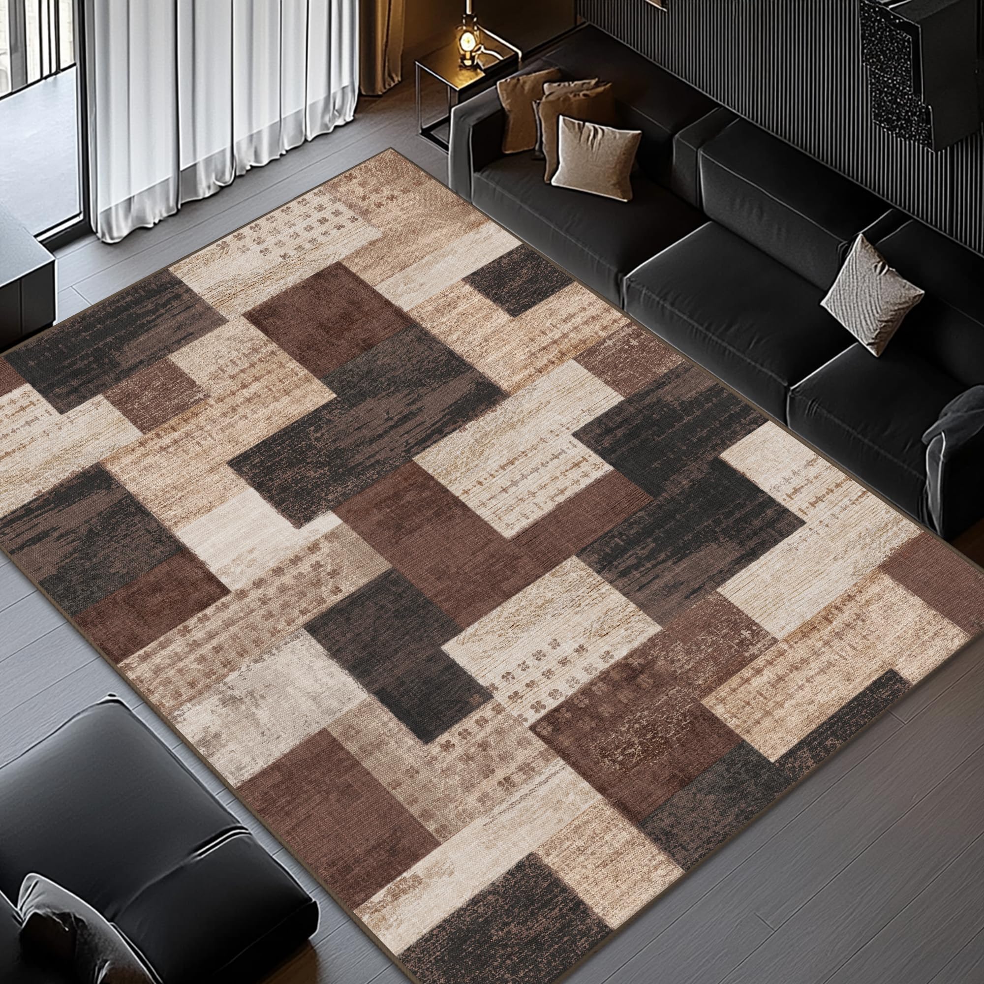 QDUIDU rockwood-collection patchwork rug highlights texture for stylish bedrooms.