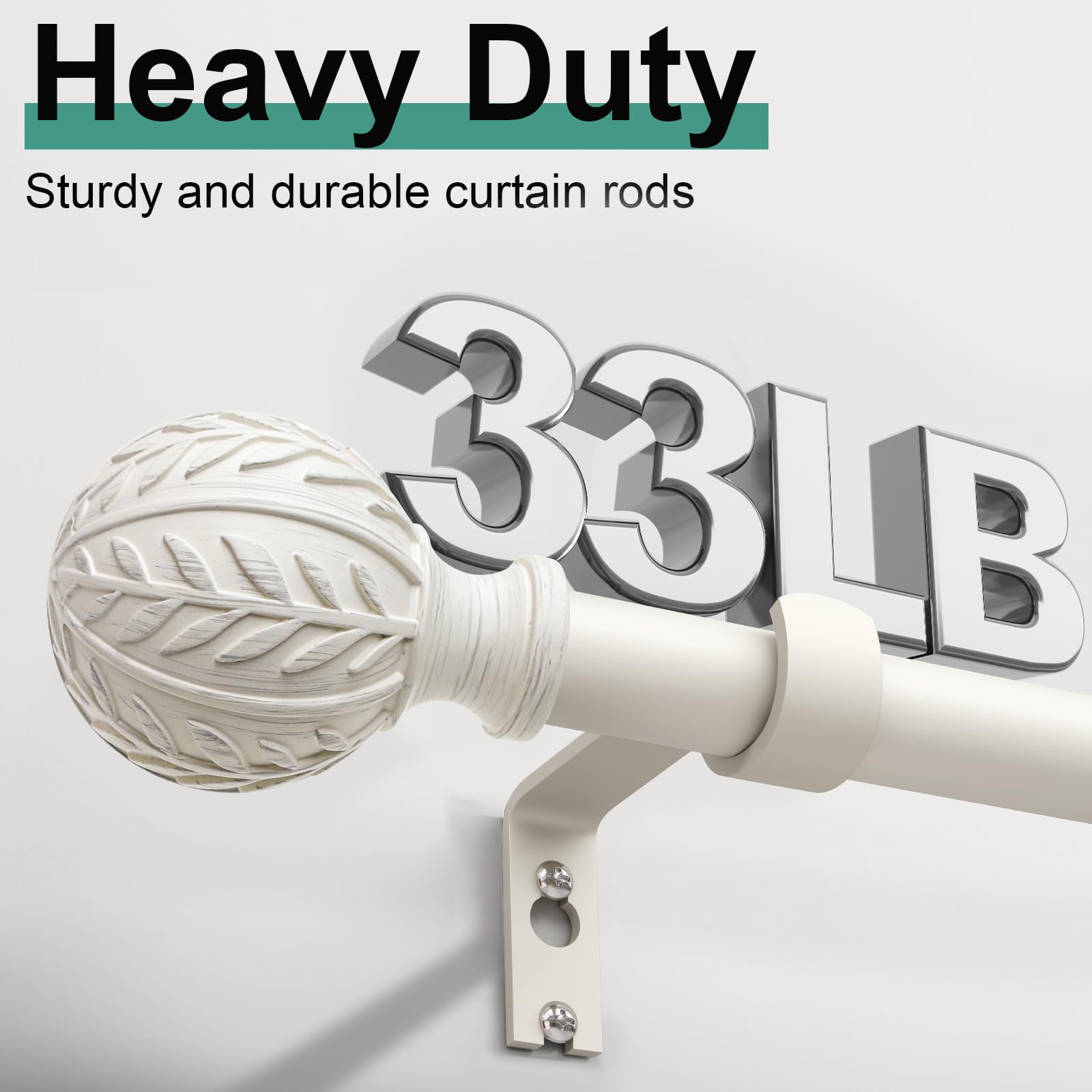 QDWIS Antique White curtain rod imitation wood texture adds warm charm