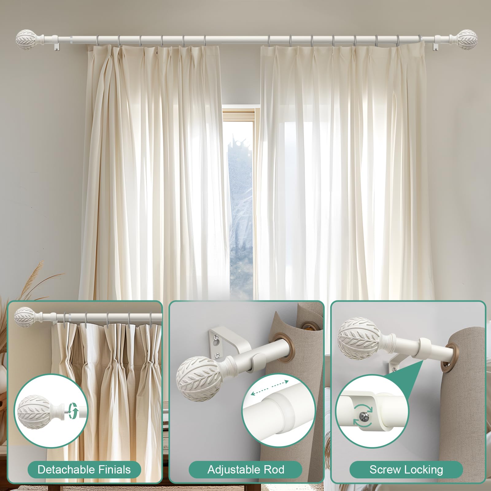 QDWIS Antique White curtain rod room setup demonstrates versatile styling