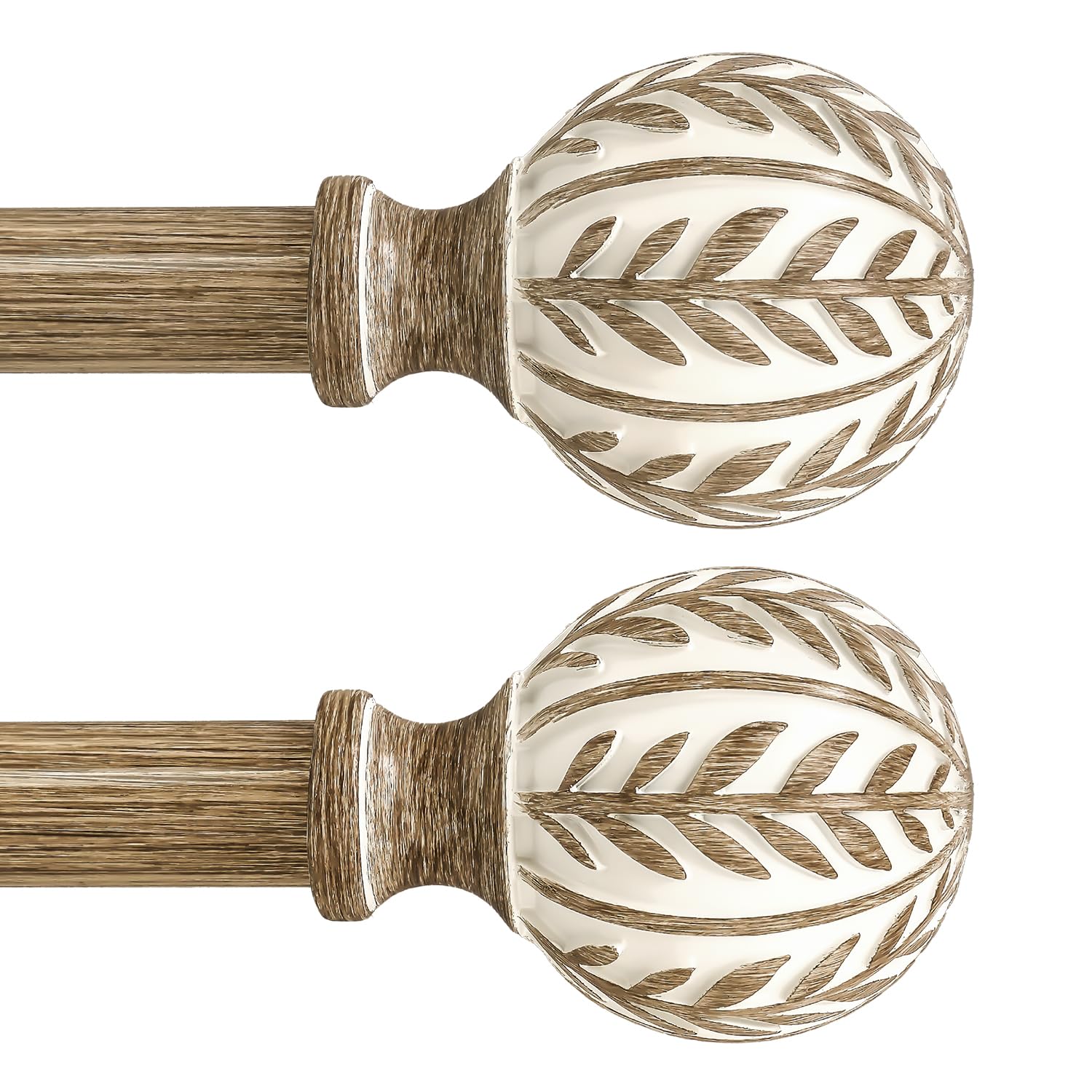 QDWIS 2-pack boho wood curtain rod finials with imitation grain for rustic charm.