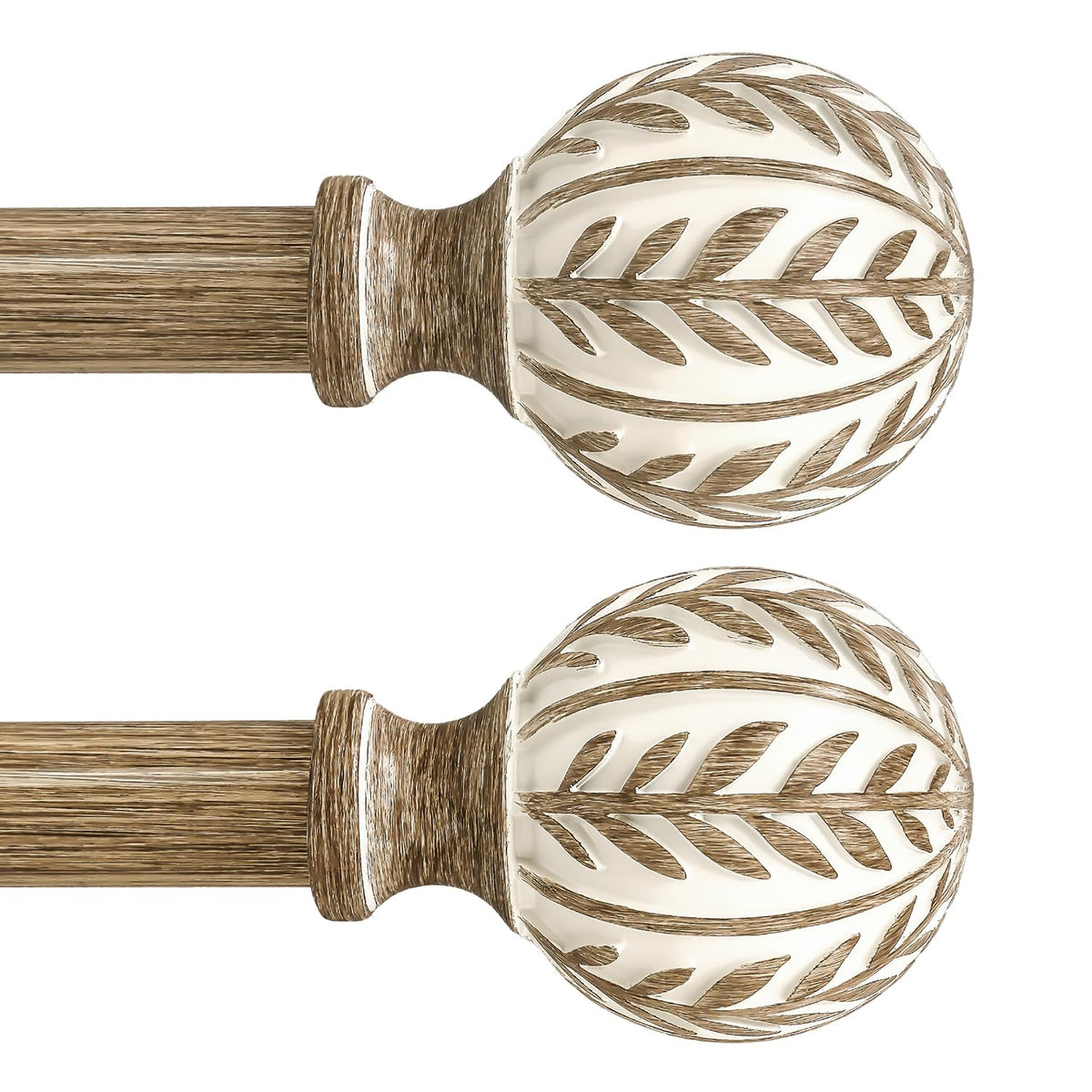 QDWIS 2-pack boho wood curtain rod finials with imitation grain for rustic charm.