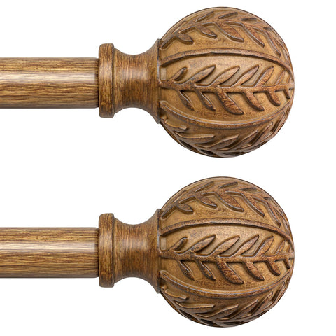 QDWIS boho wood curtain rods installed in a living room showing the rustic finish.