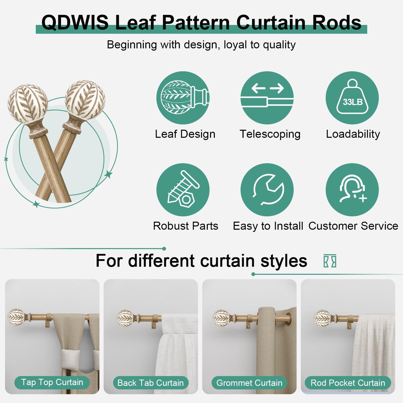 QDWIS decorative boho wood rod adds warm rustic flair.