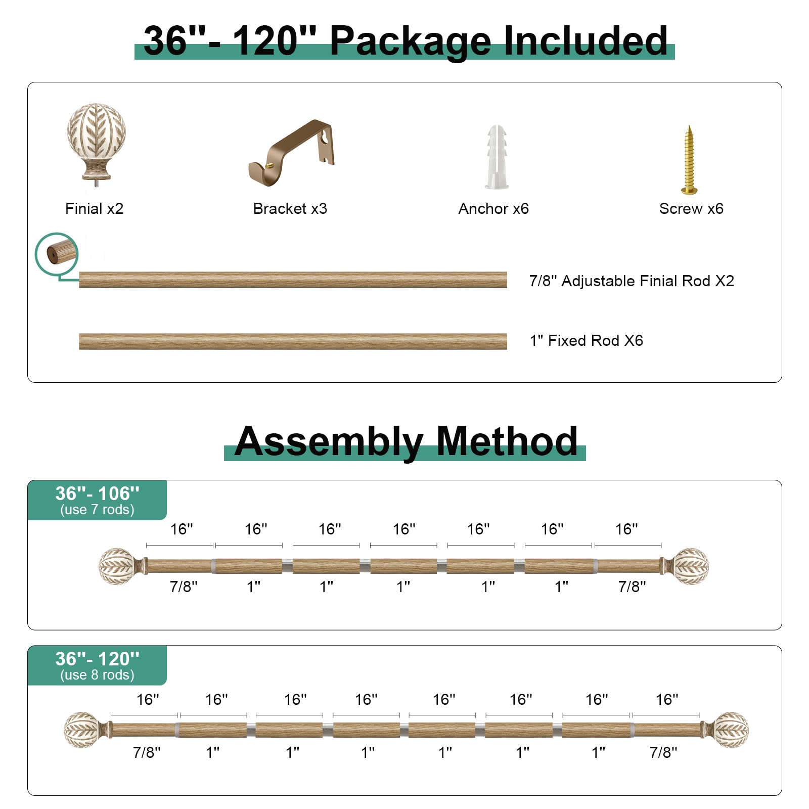 QDWIS easy-install curtain rod kit with all parts included