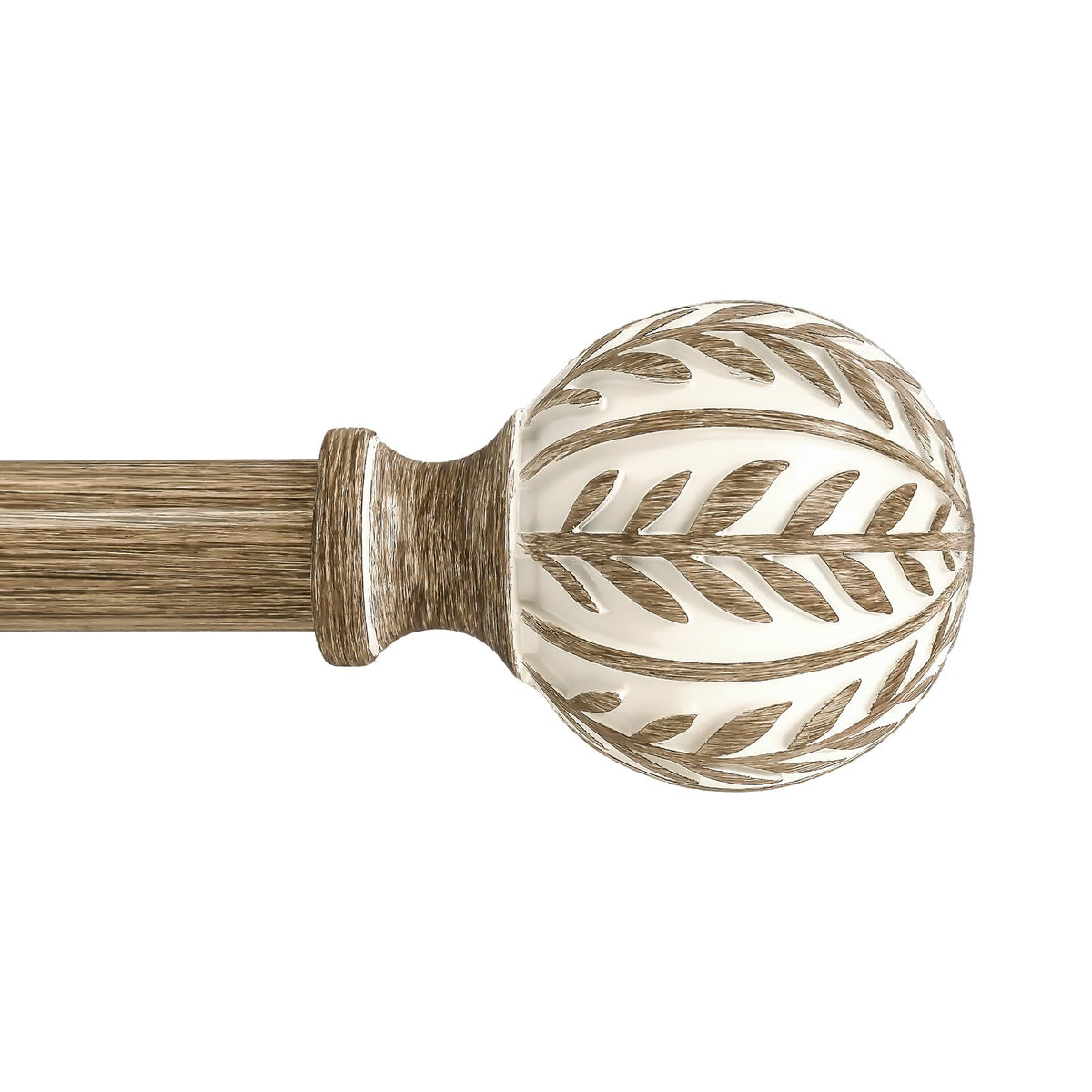 QDWIS imitation wood grain leaf-pattern curtain rod with natural resin finials for rustic decor