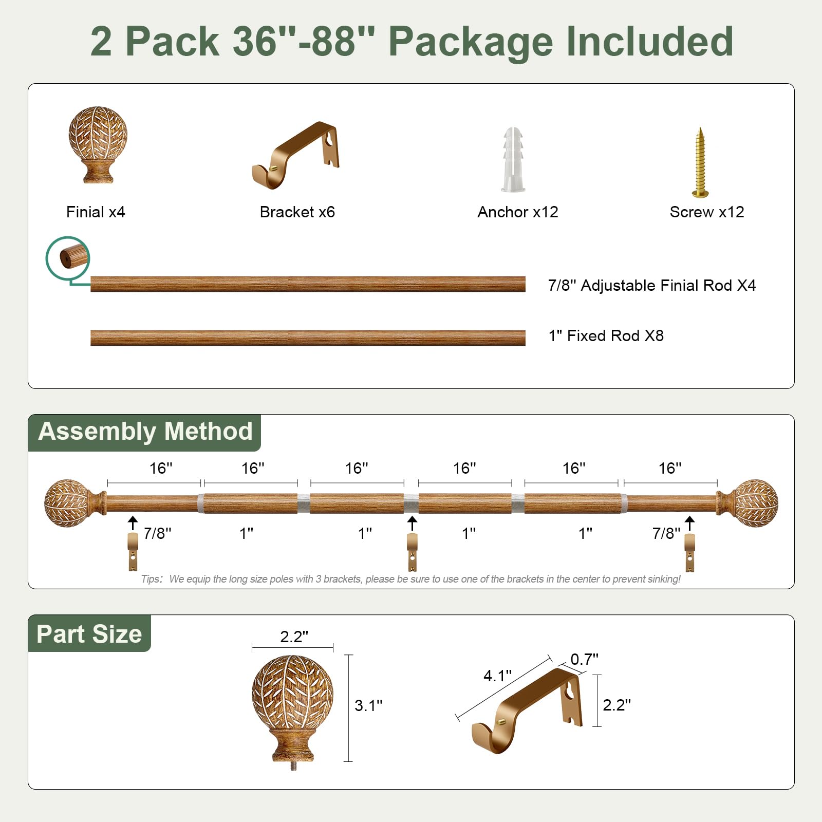 QDWIS leaf pattern finials add decorative flair to living spaces