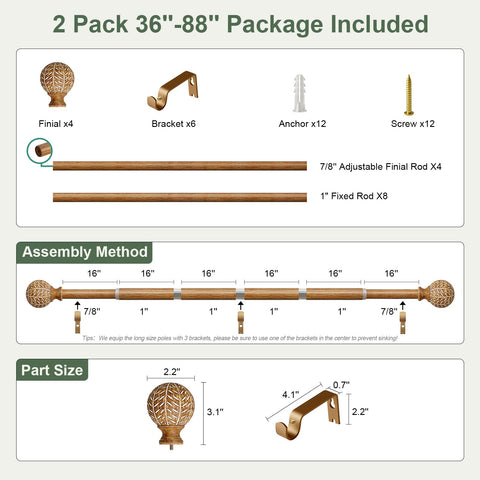 QDWIS leaf pattern finials add decorative flair to living spaces