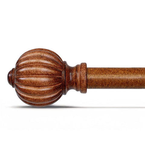 QDWIS pumpkin-finial curtain rod adds vintage charm to living room windows.