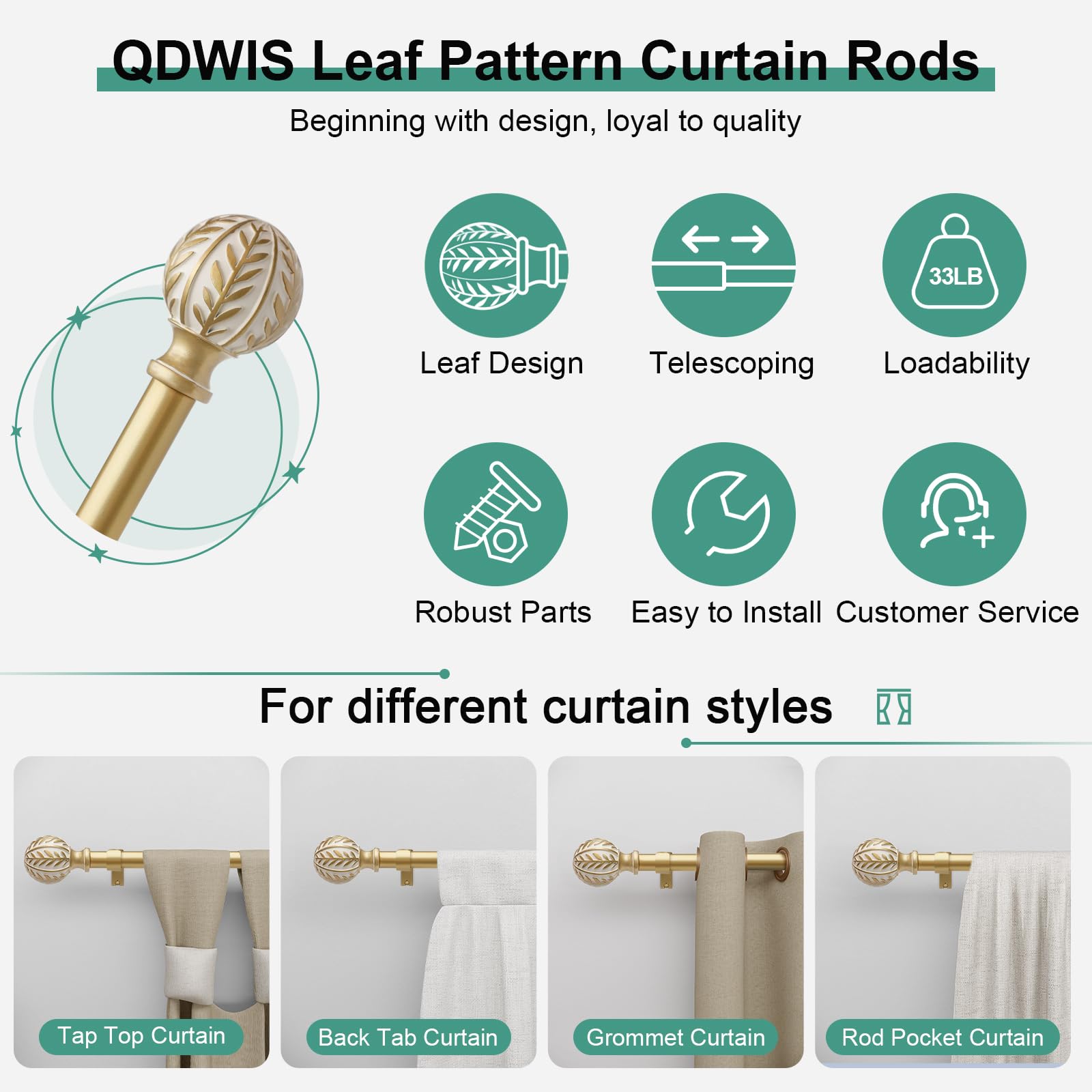 Bedroom setup with QDWIS rod complements soft curtains.