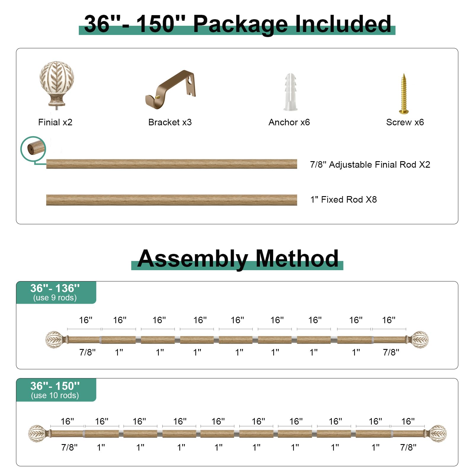 QDWIS rustic drapery rod set suitable for living rooms and balconies