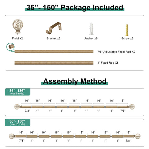 QDWIS rustic drapery rod set suitable for living rooms and balconies