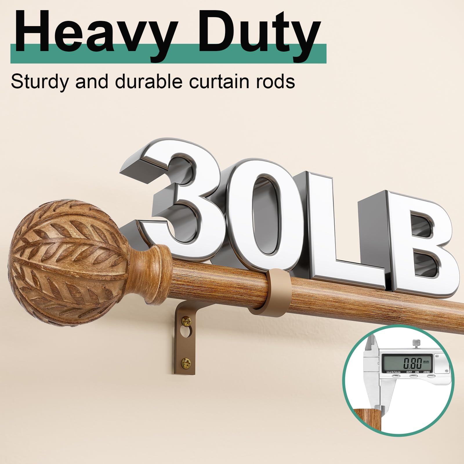 QDWIS wood curtain rod finished with enamel for lasting color.