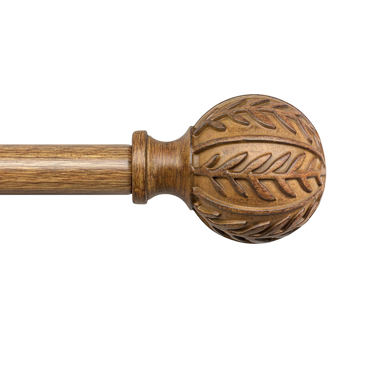 QDWIS wood curtain rod with leaf-pattern finials adds vintage charm and durability.