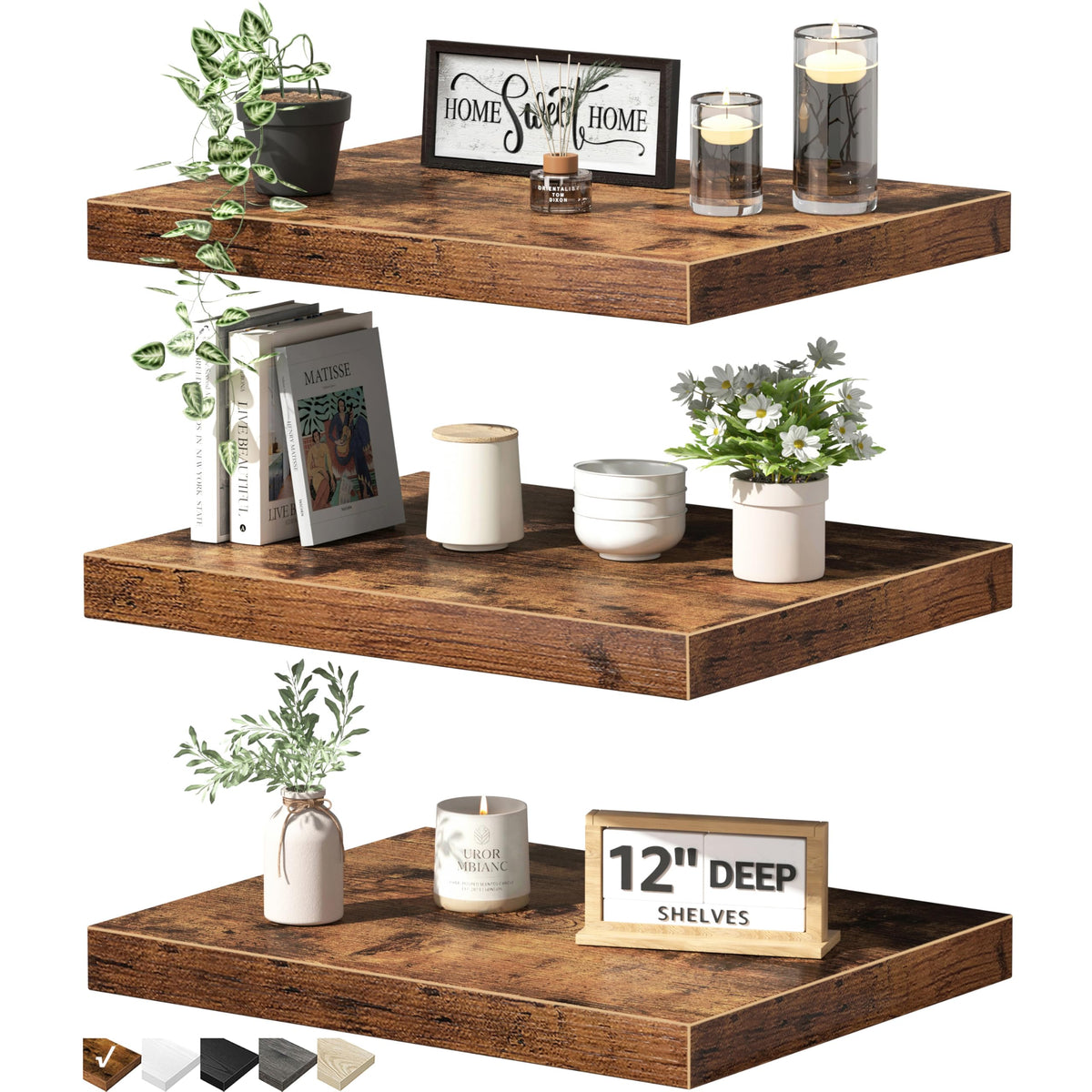 QEEIG 12x16 deep floating shelf on wall for space-saving storage.