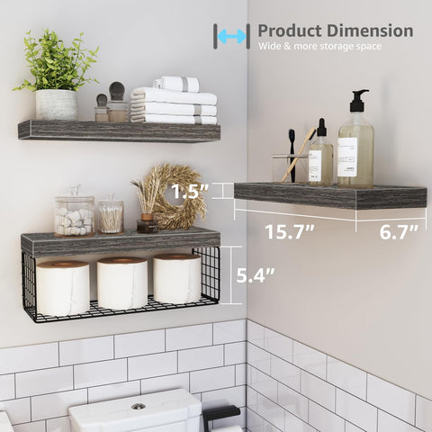 QEEIG grey floating shelves above toilet, side view