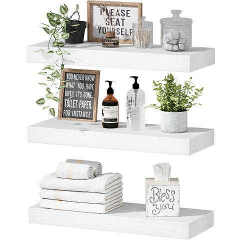 QEEIG 16-inch floating shelves in white, front view for versatile wall storage