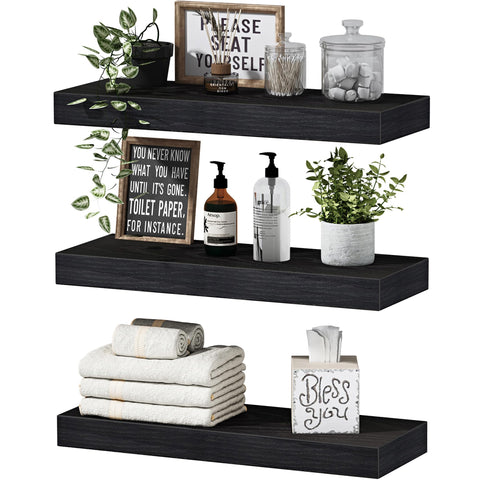 QEEIG floating bathroom shelves mounted above sink for towels and decor display.