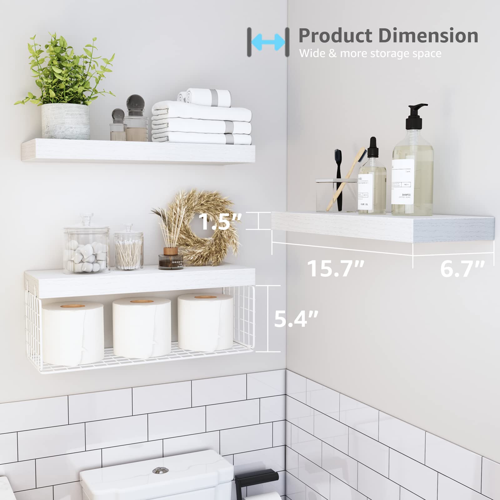 QEEIG white 3-piece shelf set suitable for towels and decor