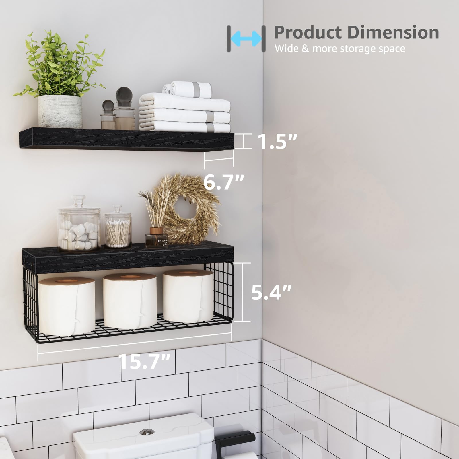 QEEIG 6.7-inch deep shelf fits books, baskets, or towels neatly.