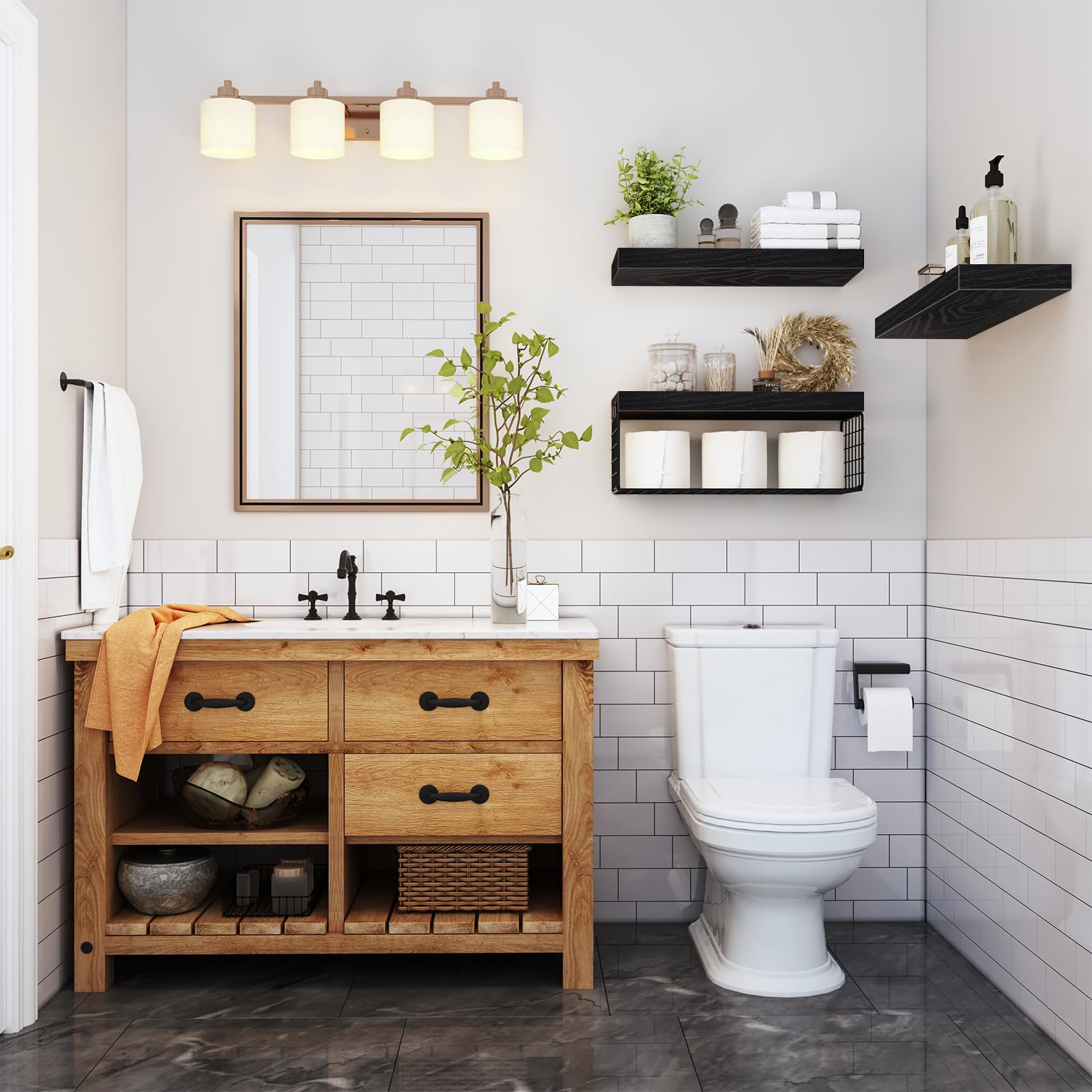 QEEIG bathroom shelves over toilet brackets close-up reveals invisible support.