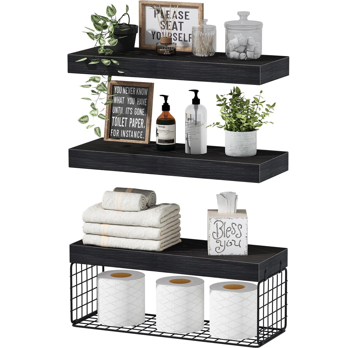 QEEIG bathroom shelves over toilet front view demonstrates compact, space-saving storage.