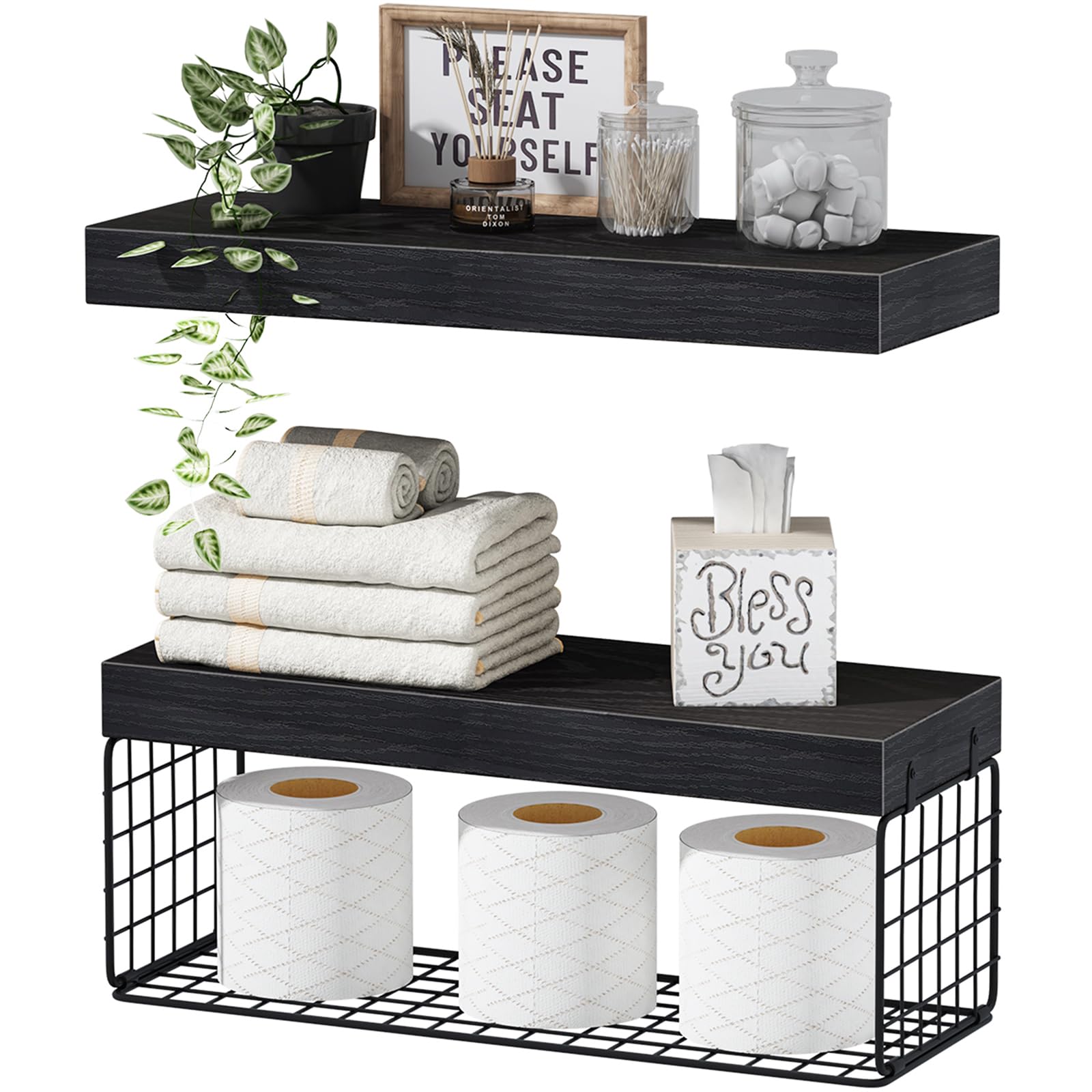 QEEIG bathroom shelves over toilet provide space-saving storage for towels.