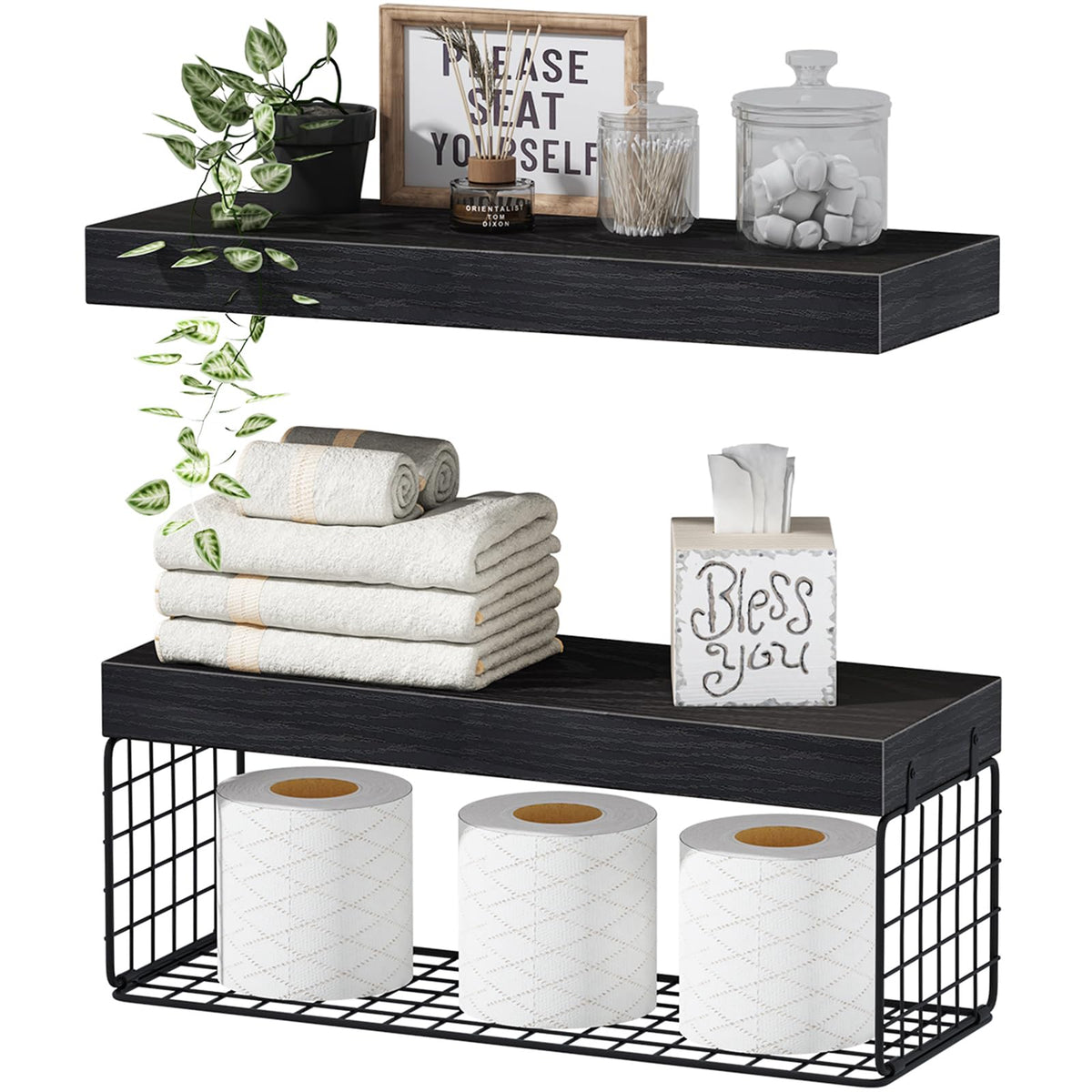 QEEIG bathroom shelves over toilet provide space-saving storage for towels.