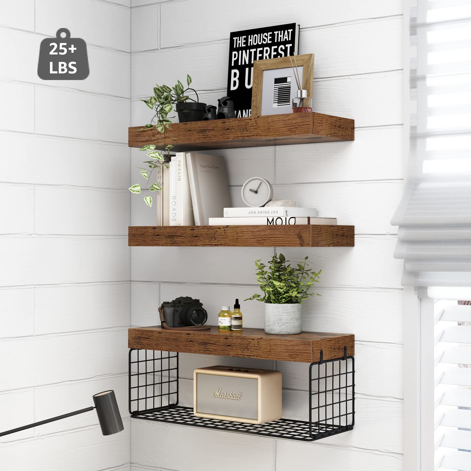 QEEIG bathroom shelf with 15.7-inch metal basket for rolls.