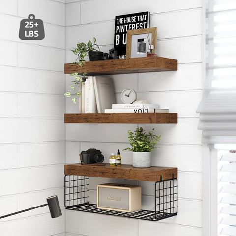 QEEIG bathroom shelf with 15.7-inch metal basket for rolls.
