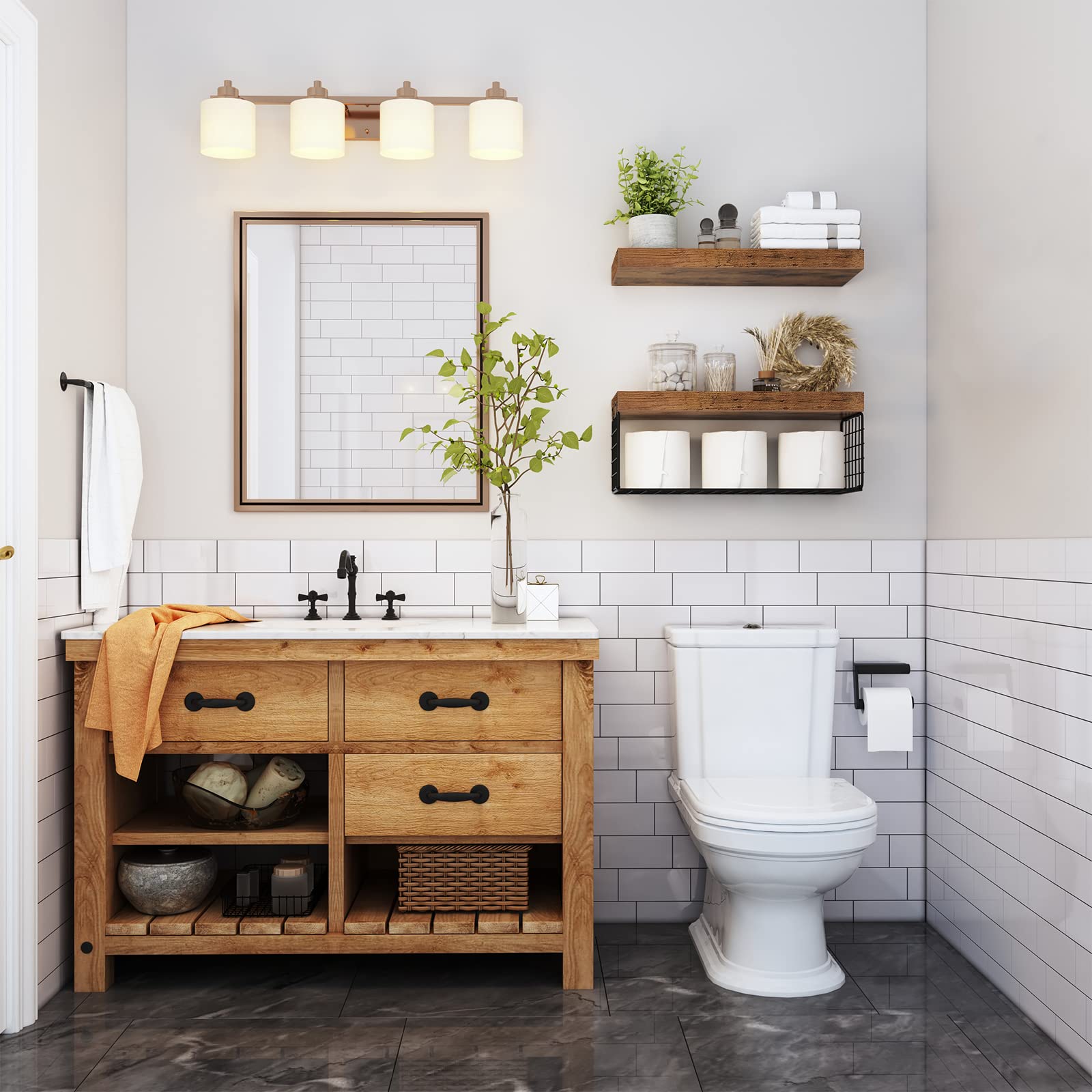 QEEIG wall-mounted floating shelves with farmhouse charm for towels and decor