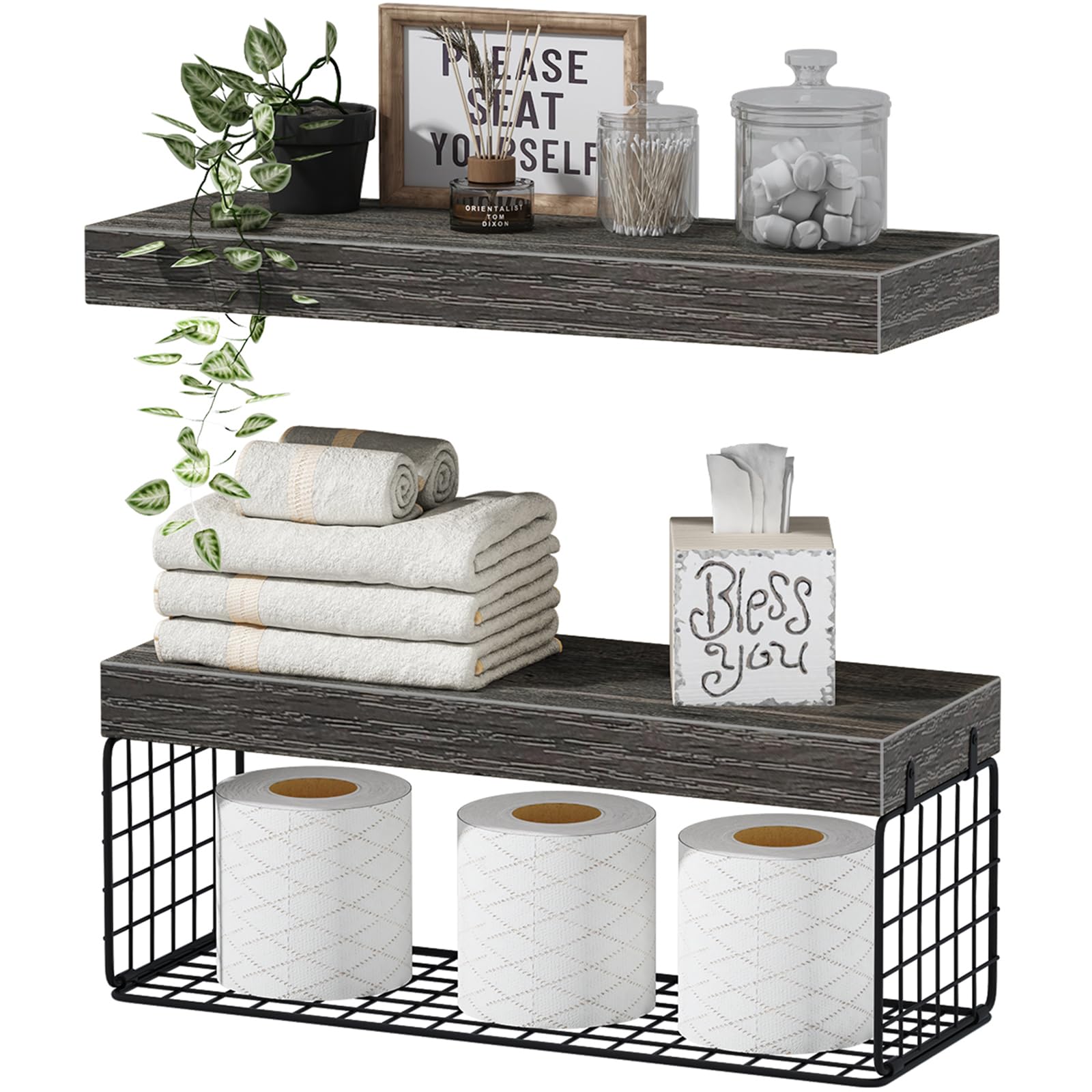 QEEIG over-toilet grey shelves during assembly for bathroom storage