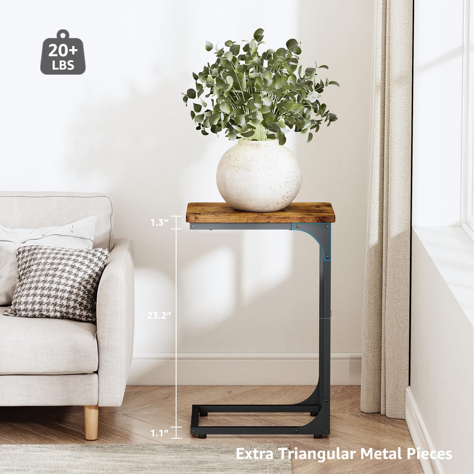 QEEIG rustic brown finish C-table legs provide sturdy support