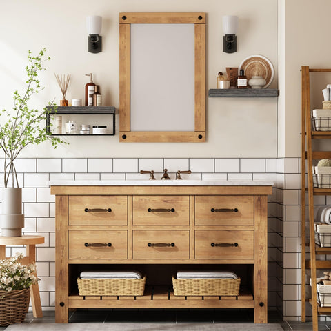 Wide 15.7-inch basket on QEEIG shelves holds four toilet rolls