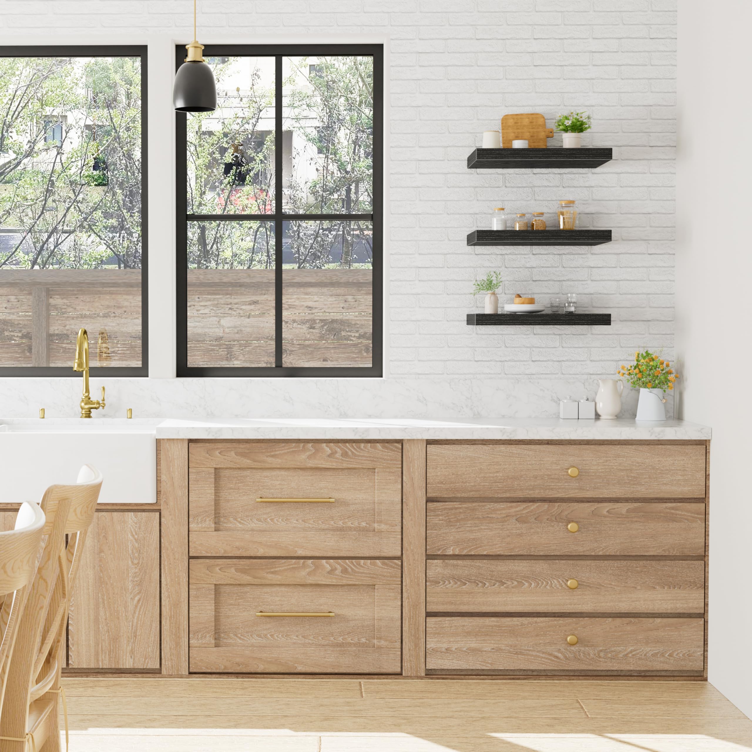 Close view of FSC-certified wood finish on QEEIG shelves