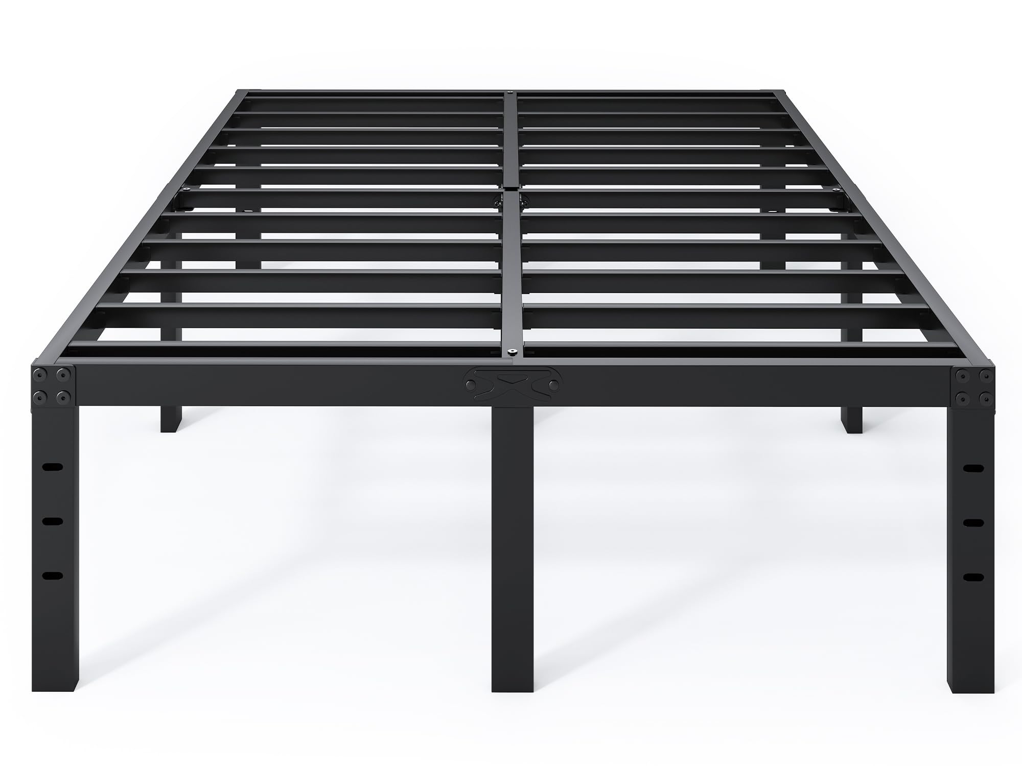 QEROMY full-size bed frame with 18 inch height providing ample under-bed storage