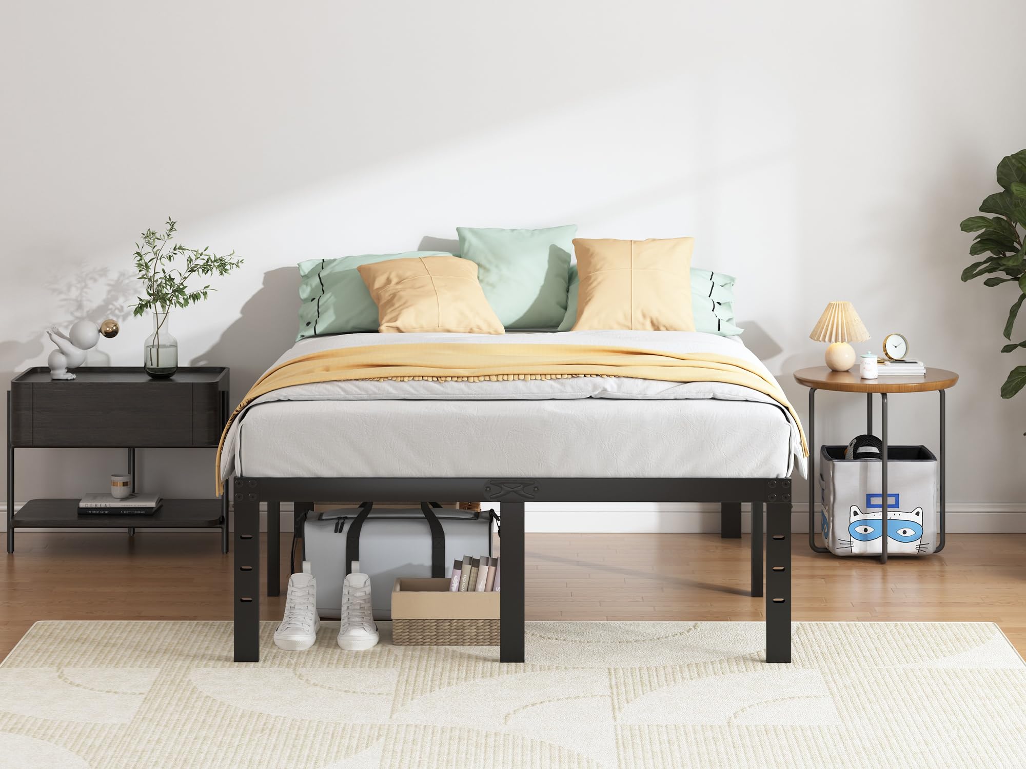 QEROMY bed frame features connection-ready holes for headboard and footboard
