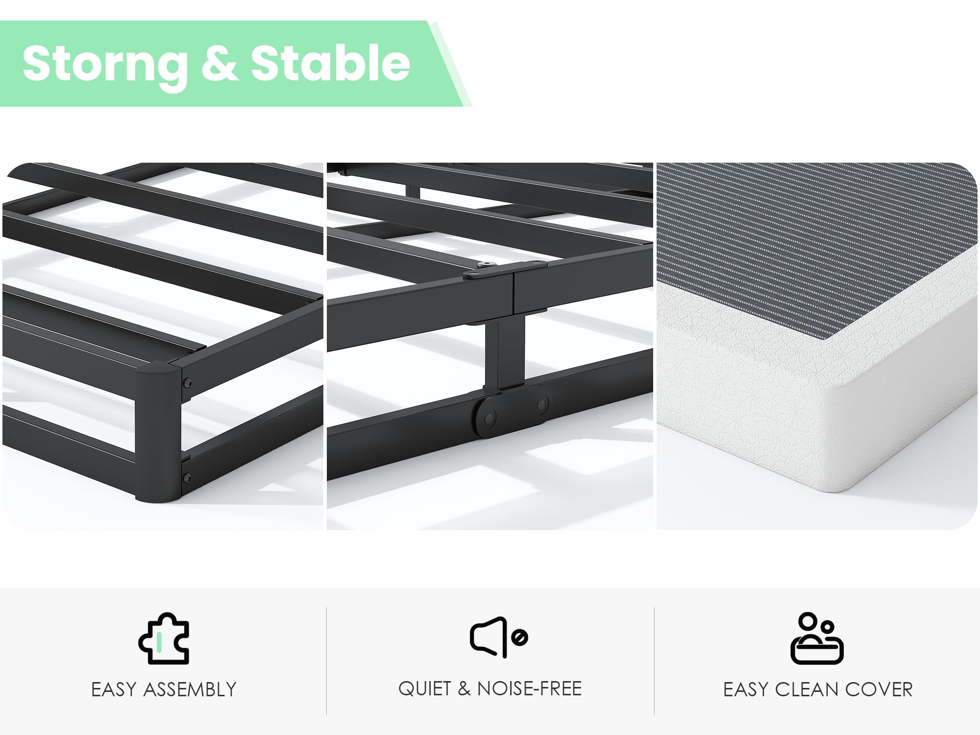 QEROMY queen mattress foundation with proper dimensions for fitment.