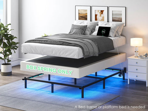 QEROMY queen-size box spring frame with reinforced steel for long-lasting stability.