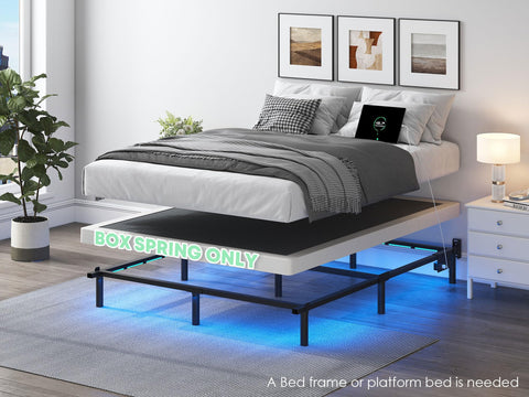 QEROMY queen-size box spring side profile showing low height and stability.