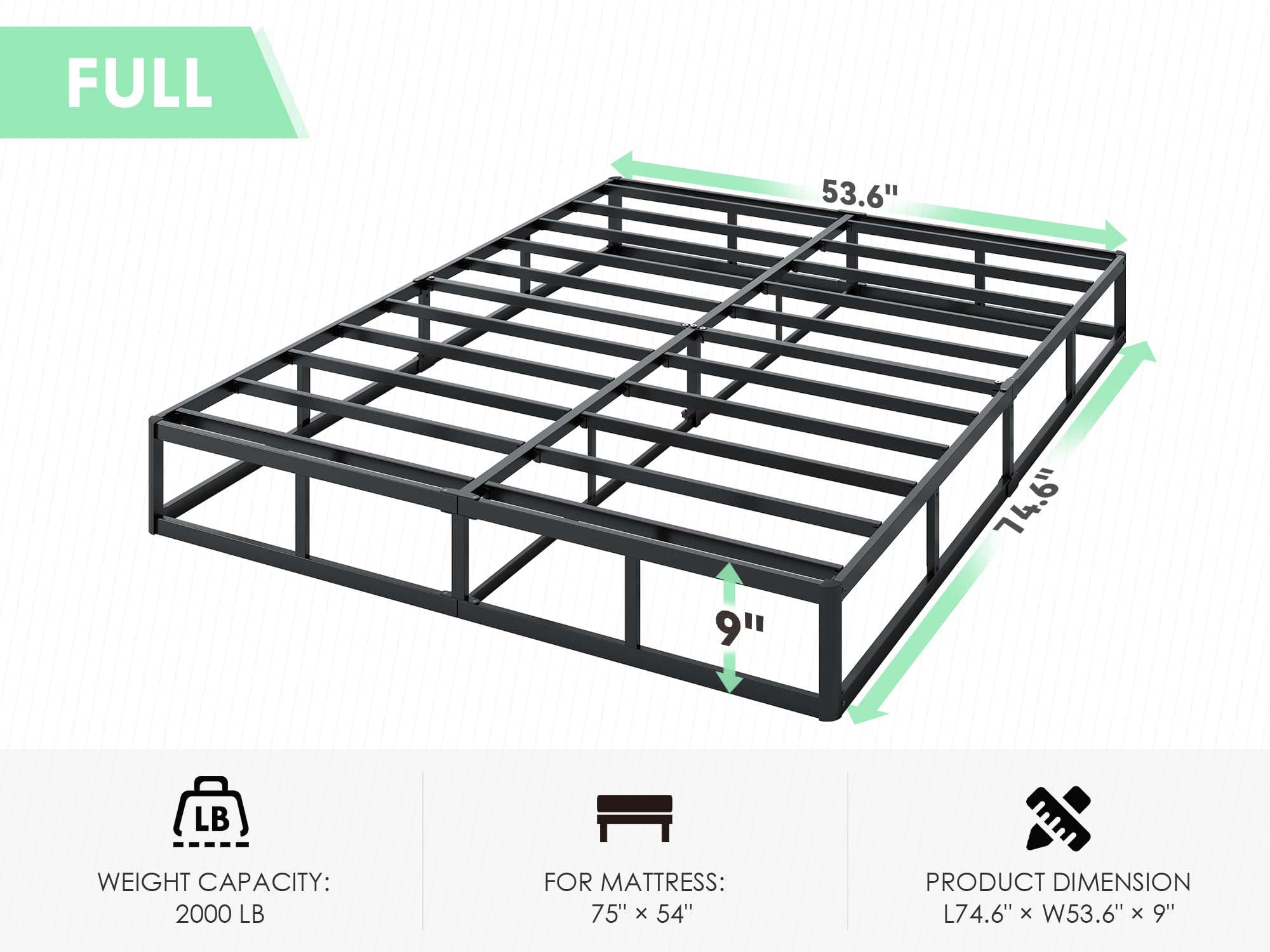 QEROMY reinforced steel frame ensures stability for heavier mattresses.