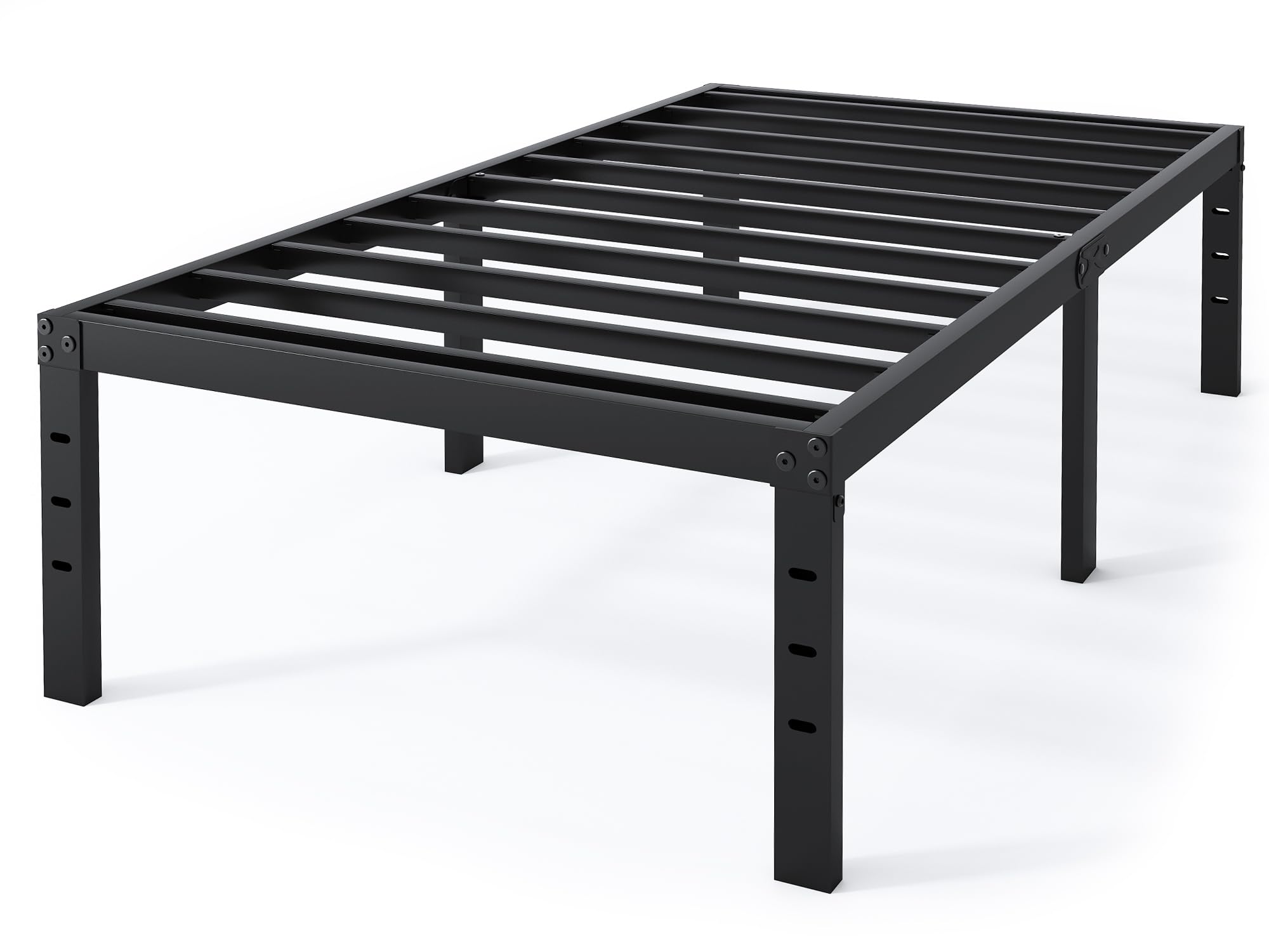 QEROMY twin bed frame with headboard holes for easy integration.