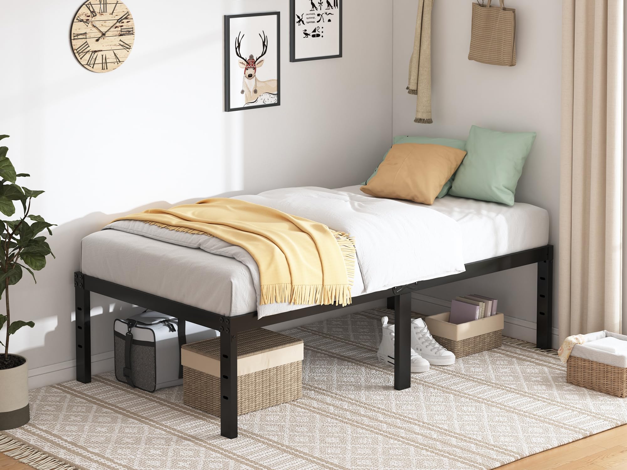 QEROMY Twin XL bed frame sturdy steel structure for lasting support.