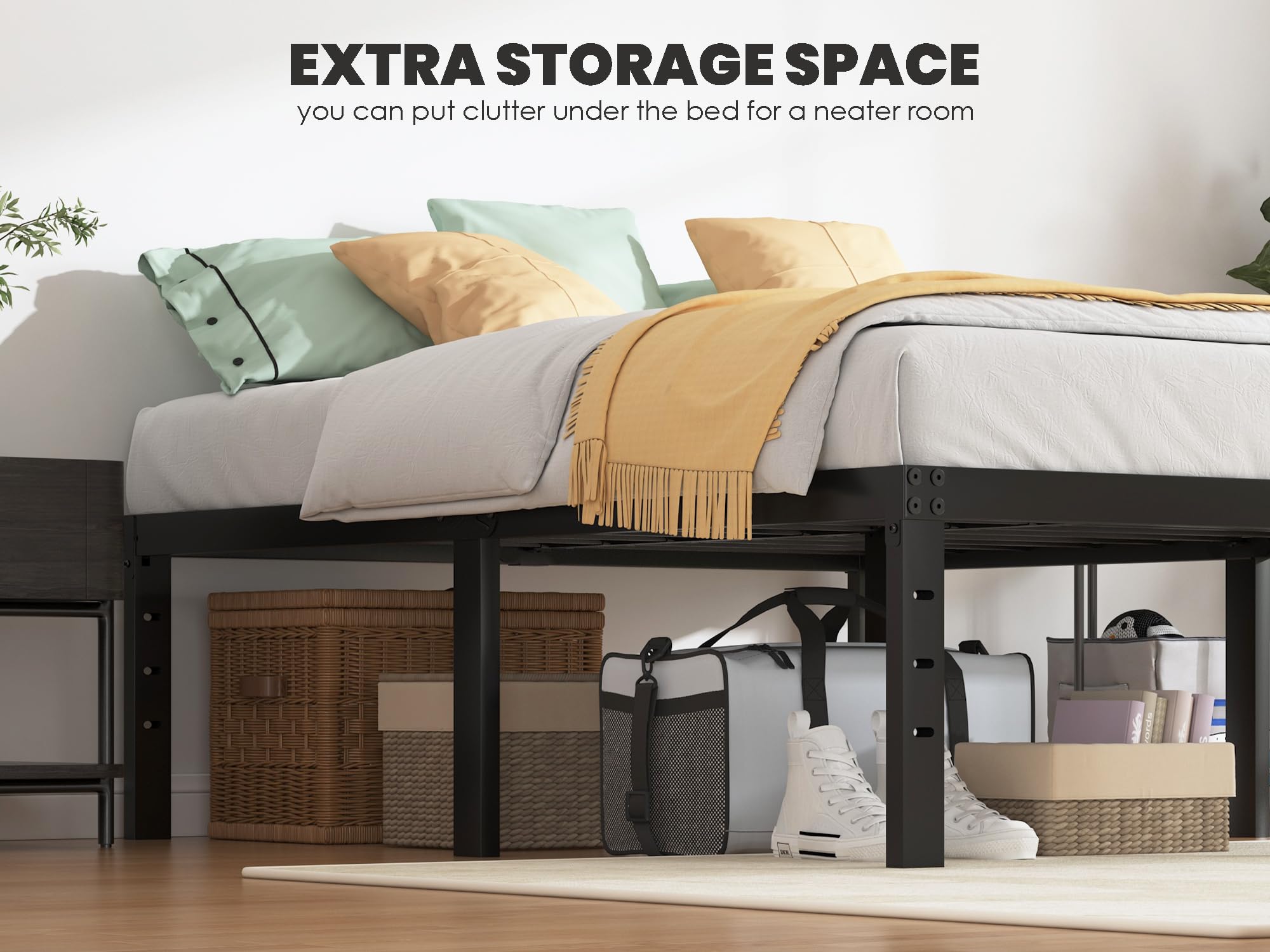 QEROMY under-bed clearance of 16 inches helps keep rooms tidy